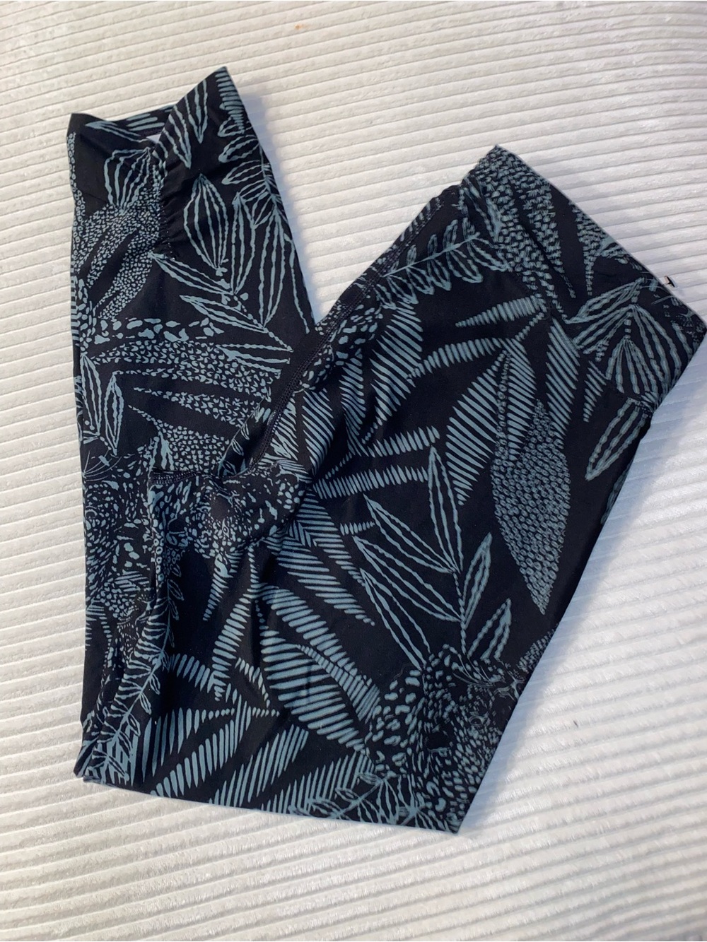 Calvin Klein Black Leggings with Light Blue Leaf Print